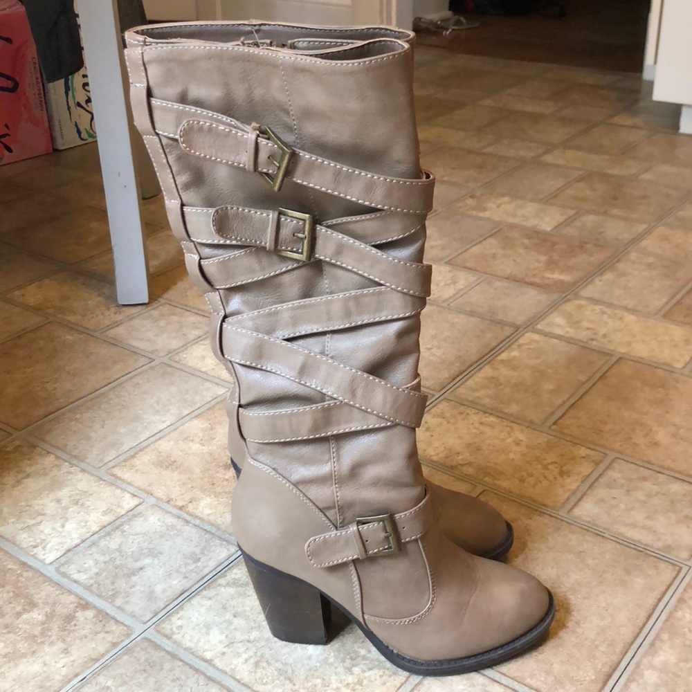 Justfab Debrina Corset Buckle Boots Size 7.5